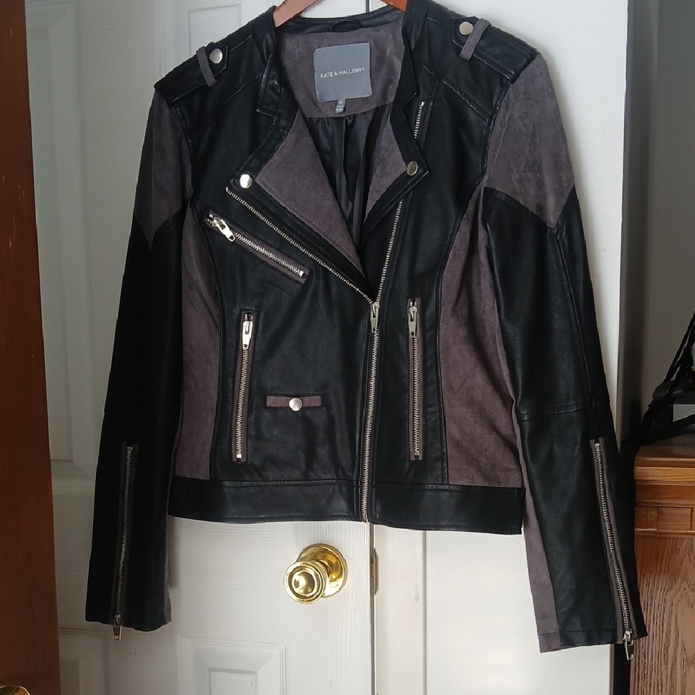 Kate & Mallory Black and Gray Faux Leather & Suede Jacket